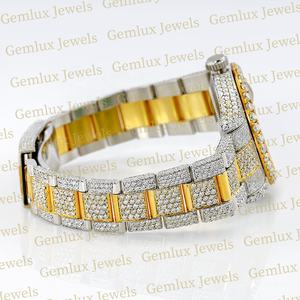 Design à la mode entièrement glacé D Vvs Moissanite diamant deux tons Auto Date Pass diamant testeur en acier inoxydable diamant montre - Product Image 5