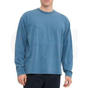 Camiseta de Manga Larga Extra Grande Personalizada para Hombre, Algodón Grueso, Estilo Vintage Lavado, Corte Holgado, Camiseta Lisa, OEM ODM - Product Image 1