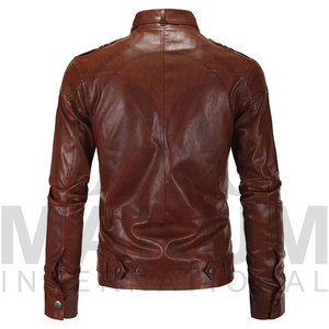 Blouson de moto en cuir pour homme, col montant, respirant, écologique, coupe-vent, blouson bomber pour la conduite hivernale 2024 - Product Image 2