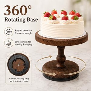 Wooden <b>Cake</b> <b>Stand</b> 6 inch Rustic Rotating Wood Cupcake <b>Stand</b> with 360 Turntable Pedestal Base Farmhouse Dessert Display - Product Image 3