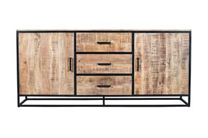 Buffet moderne en bois de manguier massif, 2 portes, 3 tiroirs, fer et bois de manguier massif, meuble de salle à manger - Product Image 2