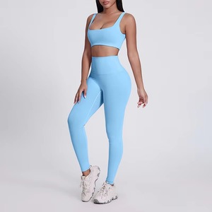Ensemble de leggings et soutien-gorge croisé doux pour femmes, ensemble de leggings de fitness et de gym à compression, soutien-gorge de sport antichoc, tenue deux pièces - Product Image 2