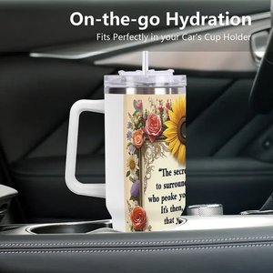 Gobelet isotherme en acier inoxydable 40 oz, motif floral avec citation, pour usage quotidien - Product Image 3