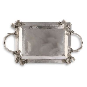 Luxury Silver Stainless Steel Serving Tray with Gold <b>Pinecone</b> Branch Handles Decorative Metal Ottoman Tray for Home Hotel Decor - Product Image 3