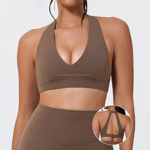 Ensemble de vêtements de yoga pour femmes, soutien-gorge de sport à col en V profond, legging taille haute, couleur unie, spandex, polyester - Product Image 6
