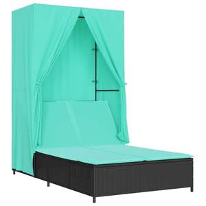 Tumbona Doble con Techo de Poliratán Negro y Cortinas, Muebles de Exterior Cómodos - Product Image 2