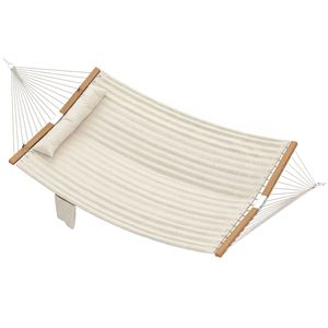 Cream White 2-Person Outdoor <b>Hammock</b> with Pillow and Pad Durable and Comfortable 440 Lbs Capacity - Product Image 1