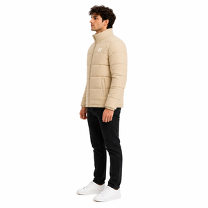 Chaqueta Acolchada Beige para Hombre, Cuello Alto, Cierre de Cremallera, Resistente al Viento, Ropa de Invierno Informal, Relleno de Poliéster, Chaquetas para Hombre OEM, EE. UU. - Product Image 4