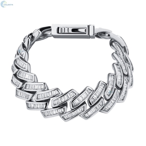 Pulsera de Lujo con Diamantes Cultivados en Laboratorio, Estilo Cubano, Totalmente Cubierta de Diamantes VVS1, Corte Baguette, Chapada en Oro, Pulsera Hip Hop Bling - Product Image 3