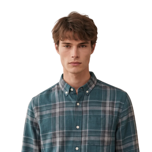 Chemise en flanelle à carreaux vert sarcelle pour homme, manches longues, boutonnée, décontractée, en tissu brossé doux, streetwear d'extérieur - Product Image 3