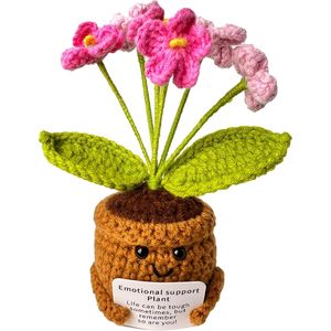 Fiori all'uncinetto che ispirano positivamente con biglietto di supporto e piante di peluche - Product Image 1