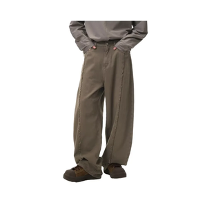 Vaqueros de mezclilla para hombre de cintura alta, corte holgado, pierna ancha, lavado claro, desgastados, estilo urbano, ecológicos, cortavientos, informales, al por mayor - Product Image 2