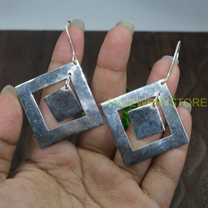 Boucles d'oreilles pendantes carrées géométriques en argent sterling 925, minimalistes, creuses, faites à la main, bijoux de mode pour femmes - Product Image 4