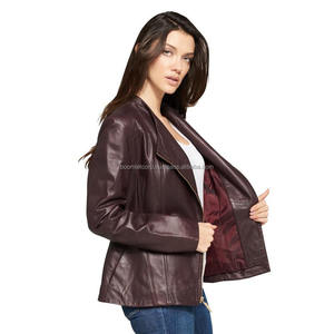 Veste en cuir marron de haute qualité pour femmes, coupe ajustée, fermeture éclair dorée, doublure souple, vêtements d'extérieur de style moto OEM - Product Image 3