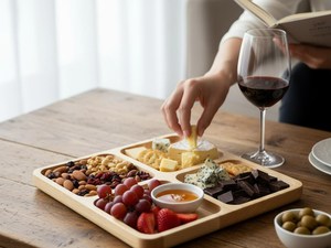 Plateau de service carré en bois de frêne rustique à 4 compartiments, plateau à collations, plateau à apéritifs, planche à charcuterie, qualité professionnelle pour la restauration - Product Image 2