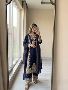 Dark Blue Georgette Sequence Embroidery Long Kurti Palazzo Dupatta <b>Suit</b> Set <b>Fancy</b> Party Wear Ethnic Dress For Women - Product Image 6
