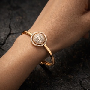 Gold Color <b>Ball</b> Cuff <b>Bracelet</b> Moissanite Inlay Bangle Trendy S925 Rose Gold Plated Open Wrist Jewelry for Party Gift - Product Image 1