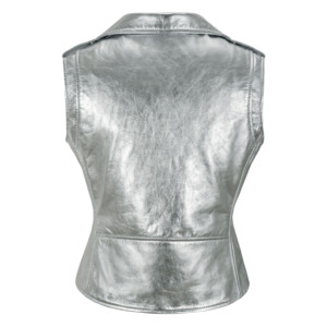 Custom Women <b>Silver</b> Foil Real Leather Biker Vest Slim Fit Brando Style Napa Leather <b>Waistcoat</b> Bulk Wholesale OEM/ODM Manufacture - Product Image 3