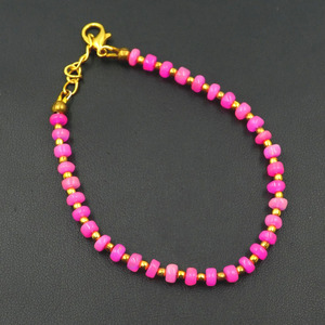 HAYAAT GEMS Pink Ethiopian Opal Roundel Beads Bracelet Natural Multi <b>Fire</b> Opal Unisex Romantic Gift Adjustable 6-9 Inch - Product Image 5