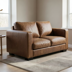 Canapé contemporain en cuir de vachette véritable avec accoudoirs carrés, structure solide et rembourrage haut de gamme – Sièges de luxe modernes pour salons - Product Image 2