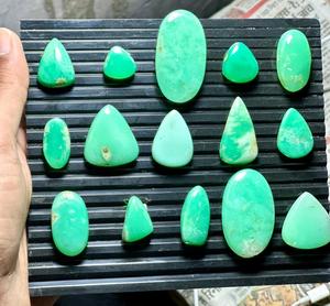 Pierres précieuses naturelles de chrysoprase verte, cabochons ovales à dos plat en forme de poire pour la fabrication de bijoux en fil métallique - Product Image 5