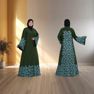 Abaya Nida Bordada con Frente Abierto, Talla Grande, Antiarrugas, Transpirable, Elegante, Modesta, Islámica, Larga hasta el Suelo, para Mujer, para Fiestas, Eid, Ramadán - Product Image 1