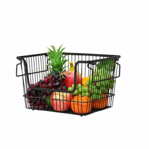 Panier de rangement en fil métallique, forme rectangulaire, couleur noire, avec poignées, porte-fruits, style simple, organisateur de rangement, panier pour la maison - Product Image 1