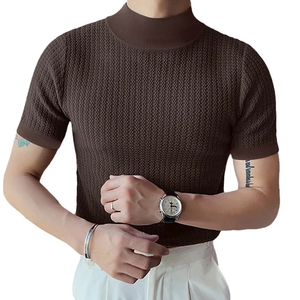 Nouveau T-shirt décontracté d'été en maille simple pour homme, style européen et américain, col rond, imprimé vaguelettes, en polyester/coton respirant et à séchage rapide - Product Image 3