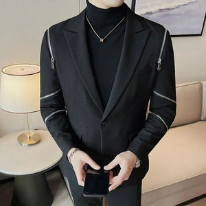 Blazer ajustado para hombre con detalle de cremallera – Chaqueta de traje informal de negocios para otoño |   Abrigo Formal para un Estilo Moderno - Product Image 1