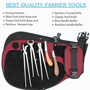 Kit d'outils professionnels pour fermeur de chevaux avec couteau à sabots, tablier en cuir, couteau à sabots double face, couteau à boucle, coupe-ferme, pince à sabots et extracteur de clous - Product Image 2