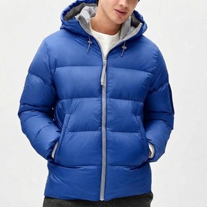 <b>Men</b> <b>Blue</b> Hooded Down Puffer Jacket Windproof Casual Winter Zipper Closure Regular Fit Solid Color Polyester Shell - Product Image 4