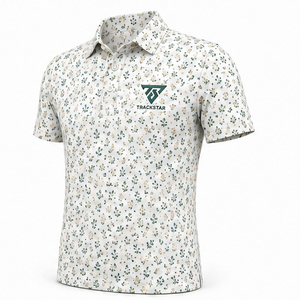 เสื้อโปโลพิมพ์ลายดอกไม้สีขาวเขียวทองสำหรับผู้ชาย แบรนด์ Trackstar แขนสั้น คอปกติดกระดุม สไตล์ลำลอง เหมาะสำหรับตีกอล์ฟ รับสกรีนโลโก้ - Product Image 2