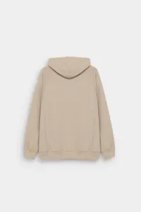 Sweat-shirt à capuche oversize pour homme, beige uni, en molleton 100% coton, décontracté, pour l'automne, coupe classique, avec poche - Product Image 4