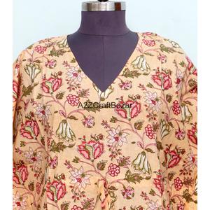 Caftán Maxi 100% Hecho a Mano en Algodón con Estampado Indio para Mujer, Ecológico, Cintura Natural, Corte Regular, Ropa Casual de Verano y Primavera - Product Image 3