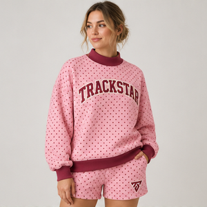 Ensemble short 2 pièces pour femme, rose blush, micro-points, col montant, vêtements de sport décontractés personnalisés - Product Image 3