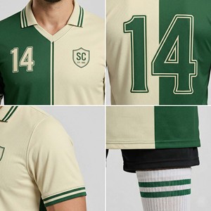 เสื้อฟุตบอลวินเทจสีเขียวสองสีสำหรับผู้ชาย เสื้อเจอร์ซีย์ฟุตบอลระบายอากาศ คอวี คอปกโปโล ขายส่ง ไม่มีแบรนด์ ชุดยูนิฟอร์ม - Product Image 4