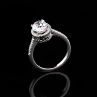 Bague de fiançailles Starling en argent avec diamant de laboratoire taille ovale, halo de diamants latéraux, style classique, certifiée, unisexe, idéale pour un cadeau