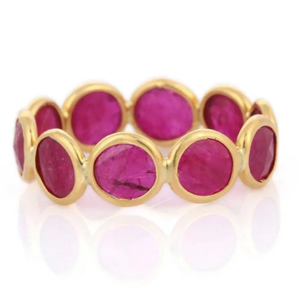 แหวนแต่งงานทองคำ 18K สีเหลืองประดับทับทิมธรรมชาติ ดีไซน์แบบ Eternity Band ปรับขนาดได้ - Product Image 2
