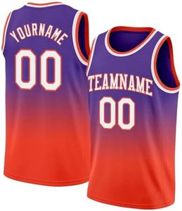 Camiseta de Baloncesto Sublimada Personalizada, Degradado Morado y Naranja, Sin Mangas, Unisex, para Adultos, Transpirable, de Malla, con Nombre del Equipo - Product Image 1