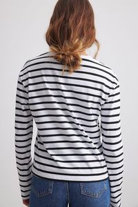 Womens casual plus size long sleeve t shirt striped <b>patchwork</b> anti pilling breathable <b>top</b> clothing wholesale - Product Image 4