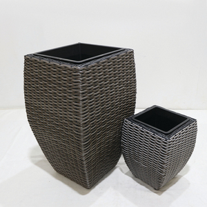 Modern Square PE Rattan <b>Planter</b> Pot Set Outdoor Garden Decor for Flower Green Plant PE Coated Minimalist Style - Product Image 4
