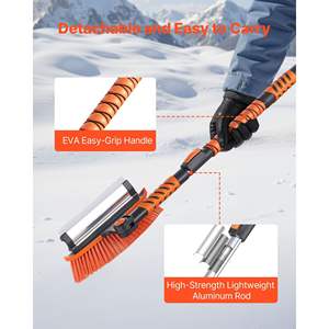 Brosse à neige pour voiture 3 en 1 avec tête pivotante à 180 degrés, manche en aluminium extensible de 34,3 à 42,1 pouces, poignée en mousse pour voitures, grattoir à glace - Product Image 5