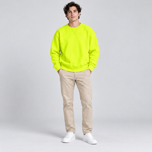 <b>Men's</b> <b>Neon</b> Yellow Crew Neck Sweatshirt Casual Plain Dyed Pullover Long Sleeve Unlined Knitted <b>Top</b> - Product Image 5