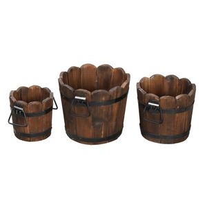 Vaso da Esterno Rinforzato in Abete Cinese, Anticorrosione, Carbonizzato, a Forma di Botte a Fiore - Product Image 2