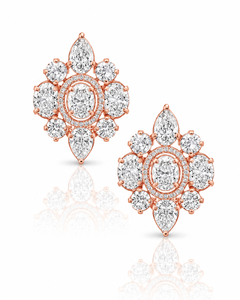 Pendientes de Diamantes Cultivados en Laboratorio con Diseño Floral, Corte Ovalado, Oro Rosa de 10K, 14K, 18K, Joyería Fina de Lujo para Regalo de Boda o Compromiso - Product Image 2