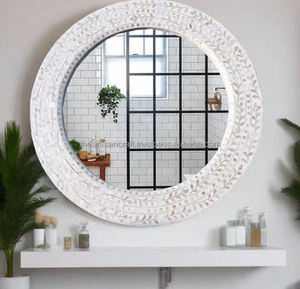 Espejo de pared con patrón floral moderno hecho a mano con incrustaciones de nácar para decoración de hogar y oficina - Product Image 1