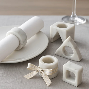 Latest Stock Arrival Geometric <b>White</b> Marble Eco-Friendly Durable Napkin Rings Set Handcrafted <b>Table</b> Decor for Weddings <b>Dining</b> - Product Image 1