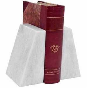 Ensemble d'entretoises à livres sculpturales irrégulières Art Déco en marbre blanc moderne, support décoratif pour étagère de maison, bureau ou salle d'étude - Product Image 3