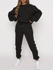Conjunto Deportivo de Felpa Gruesa de Algodón para Mujer con Logotipo Personalizado, Conjunto Deportivo Unisex de Dos Piezas, Pantalones Deportivos y Sudadera con Capucha - Product Image 3