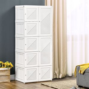 Armadio Portatile Bianco in PP con Ante Pieghevoli Rimovibili, Guardaroba per Camera da Letto con Appendiabiti e Porte Magnetiche - Product Image 2